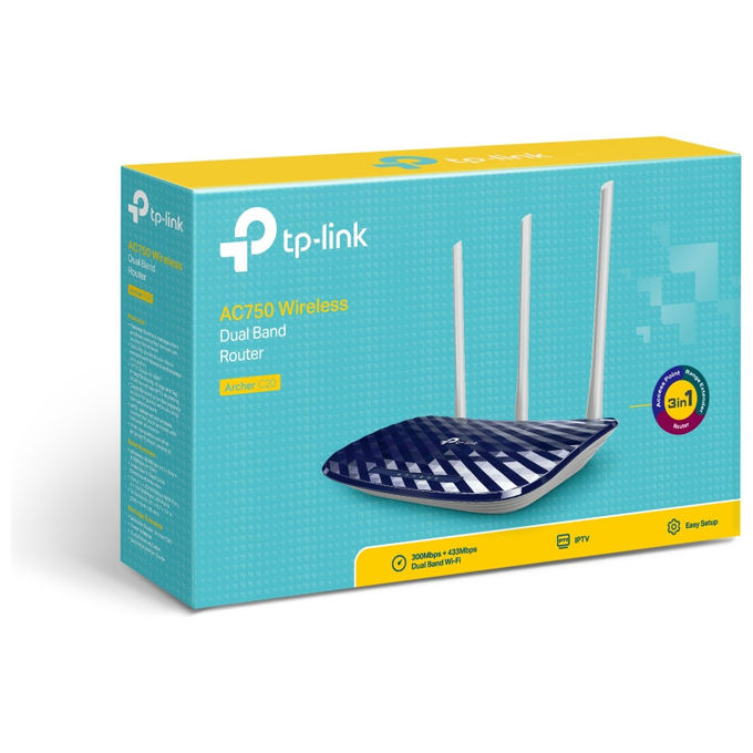 TP-Link Archer C20 AC750 V4.0 Router Wireless Dual-Band 2.4GHz-5GHz Fast Ethernet Blu Marino