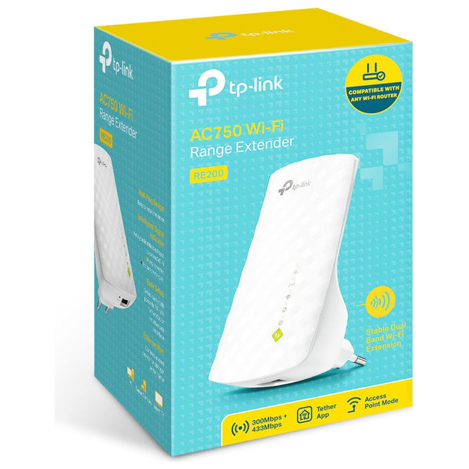 TP-Link RE200 Ripetitore Wi-Fi Dual Band AC750 433Mbps Bianco con Porta Ethernet