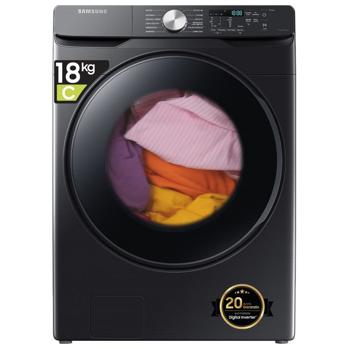 Samsung WF18T8000GV - Lavatrice a carica frontale 18 kg, 1100 rpm, Classe C, Ecobubble, Vapore Igienizzante, Wi-Fi, (98x69x80 cm), Nero