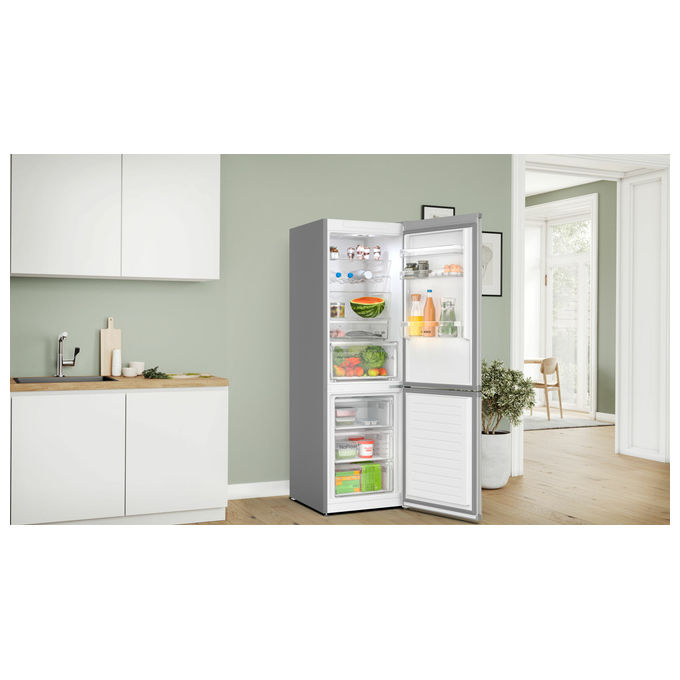 Bosch KGN367LDF Serie 4 Frigorifero Combinato 321 L 186 cm Classe D 35 dB No Frost Perfect Fit (186x60x67 cm) colore Acciaio Inox