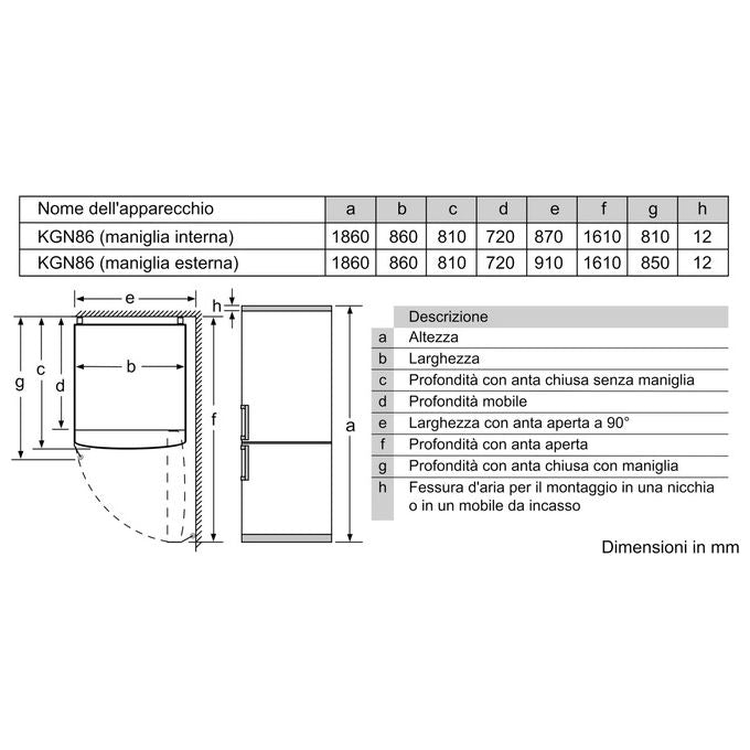 Bosch KGN86AIDR Serie 6 Frigorifero Combinato 631 L 186 cm Classe D 39 dB No Frost (186x86x81 cm) colore Acciaio Inox Antimpronta