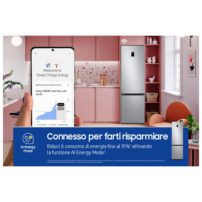 Samsung RB38C672CSA EcoFlex AI Frigorifero Combinato 390 L 203 cm Classe C 35 dB Total No Frost Wi-Fi colore Silver Inox
