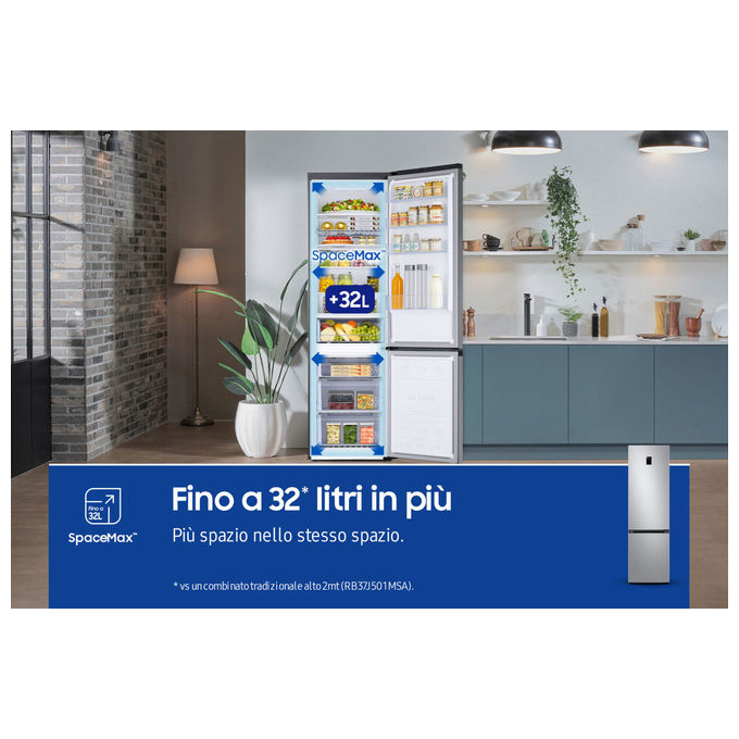 Samsung RB38C672CSA EcoFlex AI Frigorifero Combinato 390 L 203 cm Classe C 35 dB Total No Frost Wi-Fi colore Silver Inox