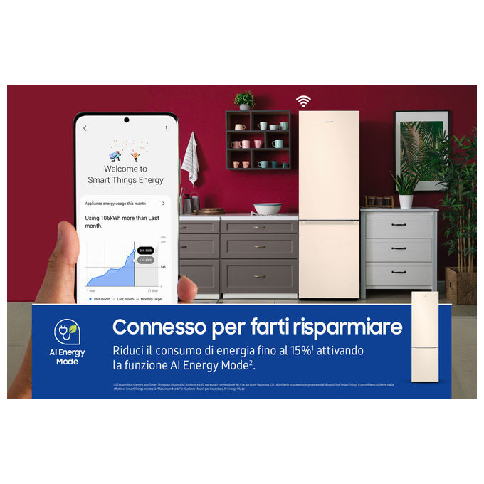 Samsung RB38C603DEL EcoFlex AI Frigorifero Combinato 390 L 203 cm Classe D 35 dB Total No Frost Wi-Fi SpaceMax colore Sabbia
