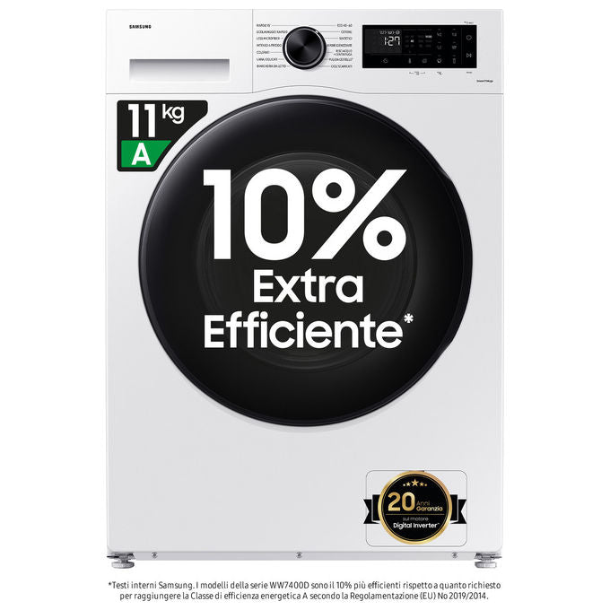 Samsung Crystal Clean WW11DG5B25AEET Lavatrice a Carica Frontale 11 kg 1400 rpm Classe Energetica a Ecodosatore AI Control con Motore Digital Inverter e Cicli a Vapore (89×60×67 cm) Colore Bianco