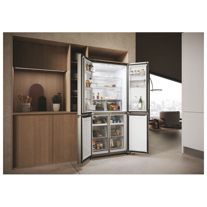 Haier HCR3818EWMM Cube 83 Frigorifero 4 Porte 463 L 181 cm Classe E 35 dB No Frost Dispenser Acqua colore Platino