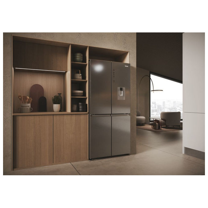 Haier HCR3818EWMM Cube 83 Frigorifero 4 Porte 463 L 181 cm Classe E 35 dB No Frost Dispenser Acqua colore Platino