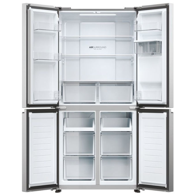 Haier HCR3818EWMM Cube 83 Frigorifero 4 Porte 463 L 181 cm Classe E 35 dB No Frost Dispenser Acqua colore Platino