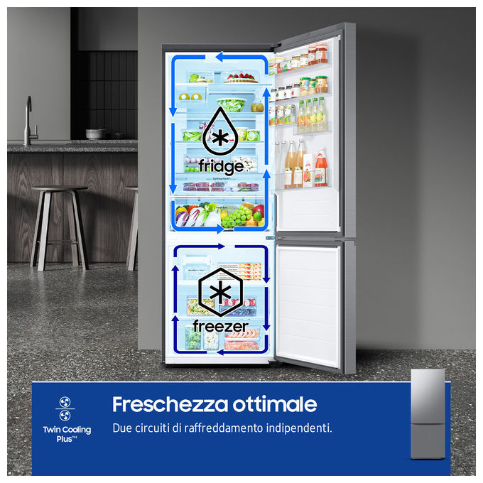 Samsung RB53DG706CS9 Frigorifero Combinato 538 L 203 cm Classe C 35 dB Total No Frost Twin Cooling Plus WiFi colore Metallico Acciaio Inossidabile