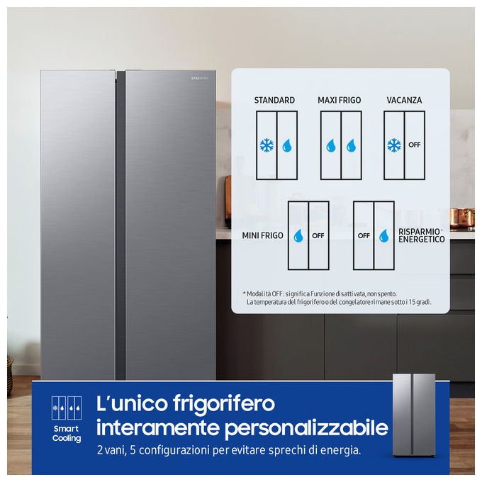 Samsung RS62DG5003S9 Frigorifero Americano Side by Side 655 L 178 cm Classe E 37 dB Total No Frost Wi-Fi SpaceMax (178x91x72 cm) colore Acciaio Inox