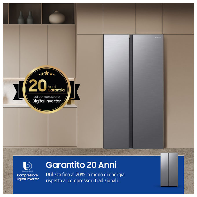 Samsung RS62DG5003S9 Frigorifero Americano Side by Side 655 L 178 cm Classe E 37 dB Total No Frost Wi-Fi SpaceMax (178x91x72 cm) colore Acciaio Inox