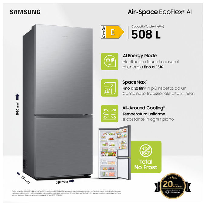 Samsung RB50DG602ES9 F1rst75 Frigorifero Combinato 508 L 192 cm Classe E 35 dB Total No Frost Wi-Fi SpaceMax colore Acciaio Inox