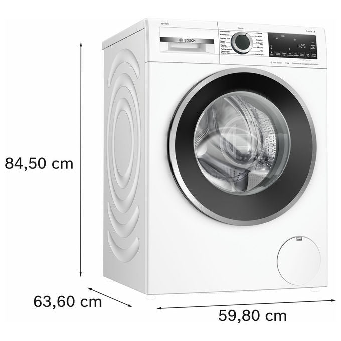 Bosch Serie 6 WGG244F1IT Lavatrice a carica frontale 9 Kg 1400 giri Classe A-Vapore Iron Assist Programma Hygiene Plus i-Dos Motore Inverter EcoSilence Bianco