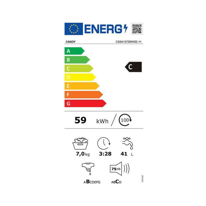 Candy CSS41272DWSE-11 - Lavatrice Slim a carica frontale 7 kg, 1200 rpm, Classe C, NFC, Vapore, (85x60x45 cm), Bianco