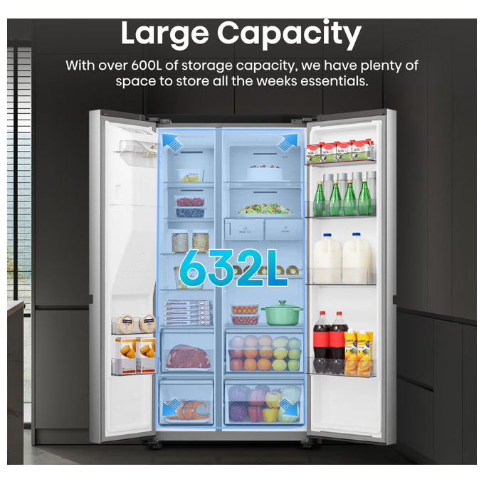 Hisense RS818N4TIE Frigorifero Side by Side 632 L 179 cm Classe E 38 dB Total No Frost WiFi Dispenser Acqua e Ghiaccio colore Acciaio Inox