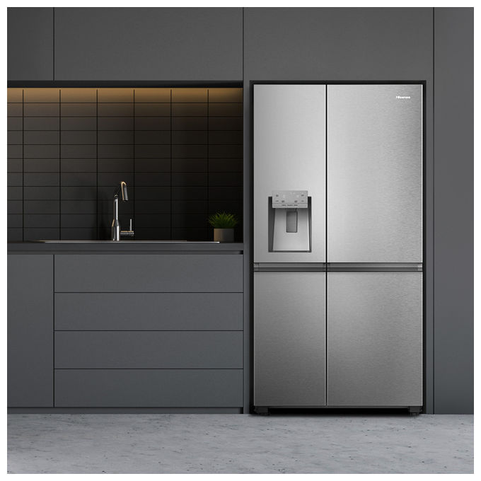 Hisense RS818N4TIE Frigorifero Side by Side 632 L 179 cm Classe E 38 dB Total No Frost WiFi Dispenser Acqua e Ghiaccio colore Acciaio Inox