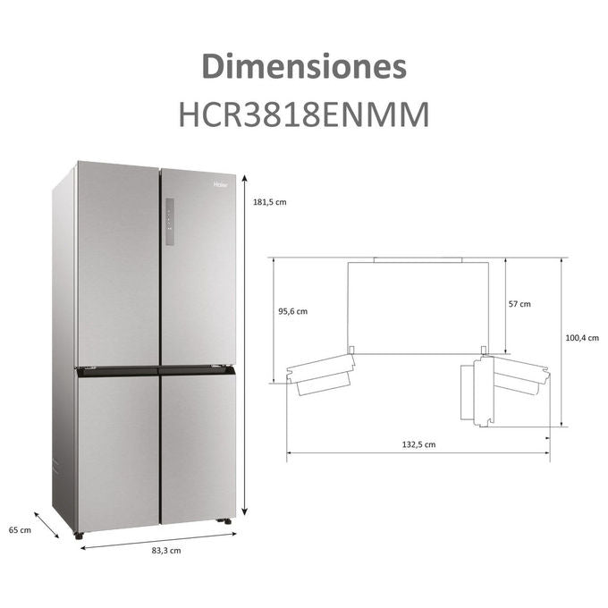 Haier HCR3818ENMM Cube 83 Serie 3 Frigorifero Multidoor 467 L 181 cm Classe E 35 dB Total No Frost 4 Porte colore Platino Inox
