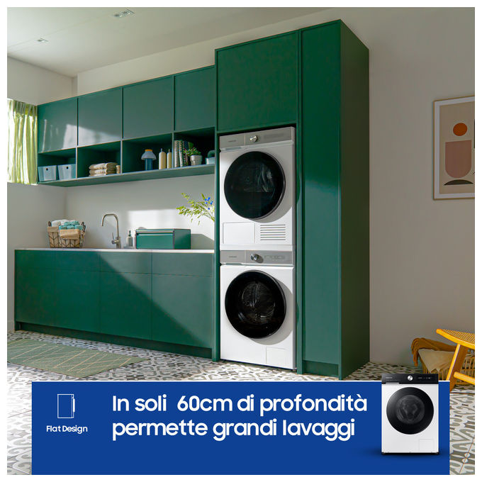 Samsung WW90DB7U94GEU3 BESPOKE AI Lavatrice Carica Frontale 9 Kg 1400 rpm Classe A Wi-Fi Ecodosatore Vapore (85x60x60 cm) colore Bianco