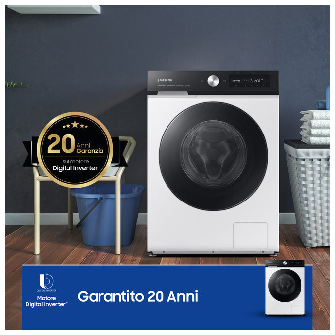 Samsung WW90DB7U94GEU3 BESPOKE AI Lavatrice Carica Frontale 9 Kg 1400 rpm Classe A Wi-Fi Ecodosatore Vapore (85x60x60 cm) colore Bianco