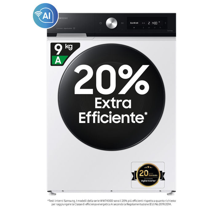 Samsung WW90DB7U94GEU3 BESPOKE AI Lavatrice Carica Frontale 9 Kg 1400 rpm Classe A Wi-Fi Ecodosatore Vapore (85x60x60 cm) colore Bianco