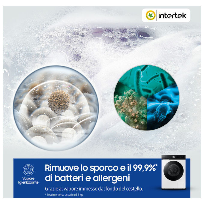 Samsung WW90DB7U94GEU3 BESPOKE AI Lavatrice Carica Frontale 9 Kg 1400 rpm Classe A Wi-Fi Ecodosatore Vapore (85x60x60 cm) colore Bianco