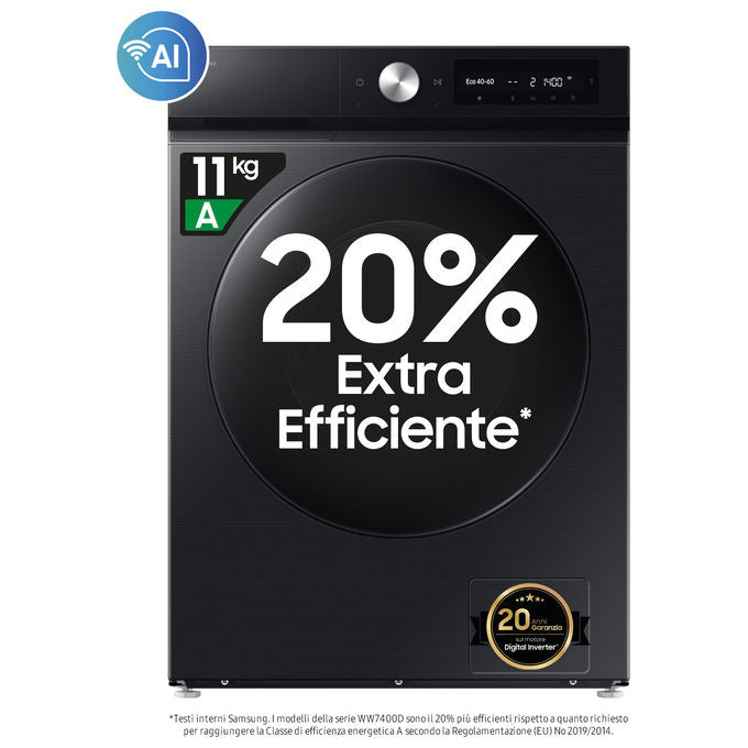 Samsung WW11DB7B94GBU3 BESPOKE AI Lavatrice Frontale 11 Kg 1400 rpm Classe A Ecodosatore Wi-Fi (85x60x60 cm) colore Nero
