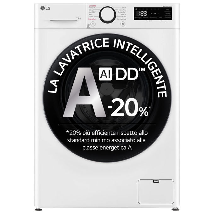 LG AI DD F4R3013NSWB Lavatrice Classe A -10% Carica Frontale Serie R3 Lavatrice 13kg 1400 giri AIWash Lavaggio a vapore Motore Direct Drive Smart Diagnosis Libera installazione Bianca