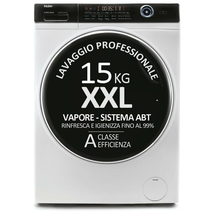Haier HW150-BP14986EIT SuperDrum Serie 7 Lavatrice Carica Frontale 15 Kg 1400 rpm Classe A Motore Inverter Vapore (98x70x63 cm) colore Bianco