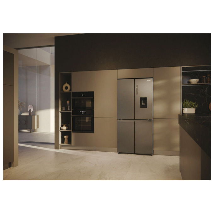Haier HCW58F18EWMP Cube 83 Frigorifero Americano 507 L 178 cm Classe E 38 dB No Frost Wi-Fi Dispenser Acqua colore Platino Inox