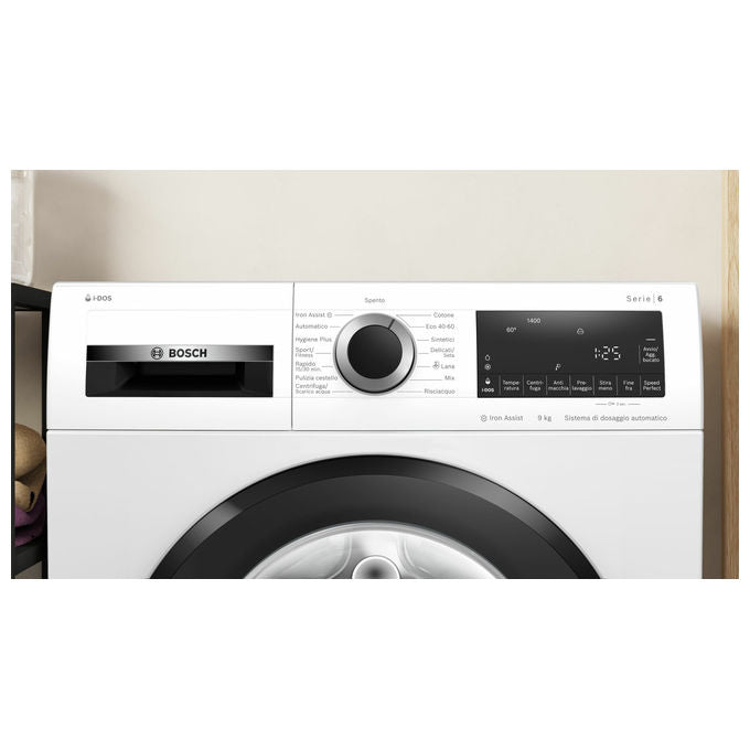 Bosch WGG244F0II Serie 6 - Lavatrice a carica frontale da libera installazione 9 kg, 1400 rpm, Classe A, i-DOS, Iron Assist, Hygiene Plus, (84,5x59,8x58,8 cm), Bianco