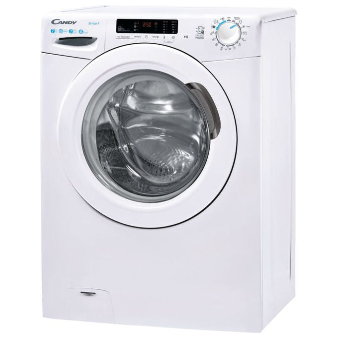 Candy CS4 1272DE-1-S - Lavatrice Slim a Carica Frontale 7 kg, 1200 rpm, Classe Energetica D, 16 Programmi con Kilo Detector e Controllo Remoto NFC (85×60×45 cm), Colore Bianco