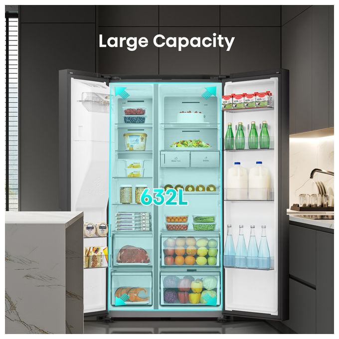 Hisense RS818N4TFE Frigorifero Americano Side by Side 632 L 179 cm Classe E 38 dB No Frost WiFi Dispenser Acqua e Ghiaccio colore Nero