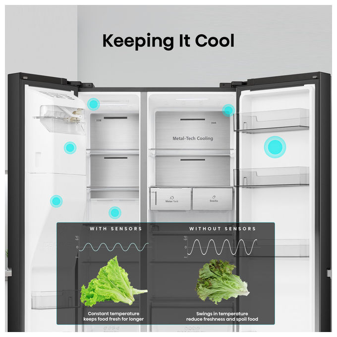 Hisense RS818N4TFE Frigorifero Americano Side by Side 632 L 179 cm Classe E 38 dB No Frost WiFi Dispenser Acqua e Ghiaccio colore Nero