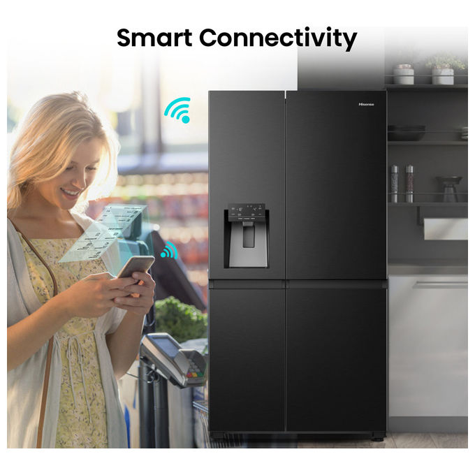 Hisense RS818N4TFE Frigorifero Americano Side by Side 632 L 179 cm Classe E 38 dB No Frost WiFi Dispenser Acqua e Ghiaccio colore Nero