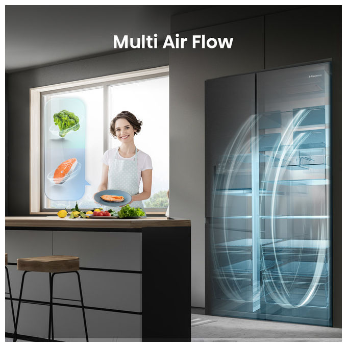 Hisense RS818N4TFE Frigorifero Americano Side by Side 632 L 179 cm Classe E 38 dB No Frost WiFi Dispenser Acqua e Ghiaccio colore Nero