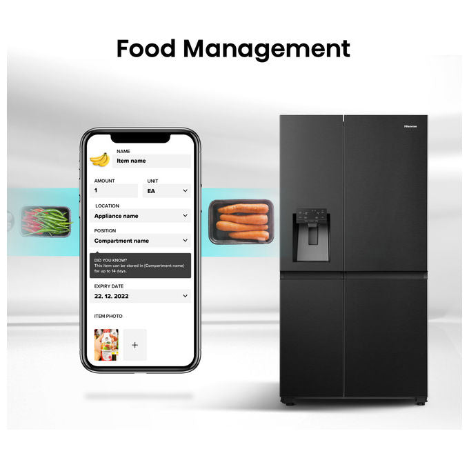 Hisense RS818N4TFE Frigorifero Americano Side by Side 632 L 179 cm Classe E 38 dB No Frost WiFi Dispenser Acqua e Ghiaccio colore Nero