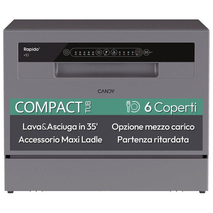 Candy CP 6E51LS Rapido Lavastoviglie Compatta 6 coperti Classe E 8 programmi 51 dB (44,3x55x50,1 cm) colore Silver