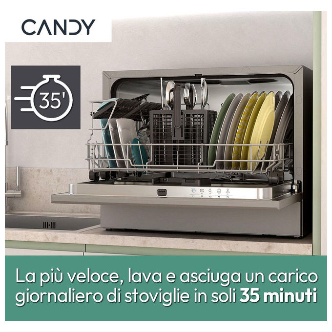 Candy CP 6E51LS Rapido Lavastoviglie Compatta 6 coperti Classe E 8 programmi 51 dB (44,3x55x50,1 cm) colore Silver