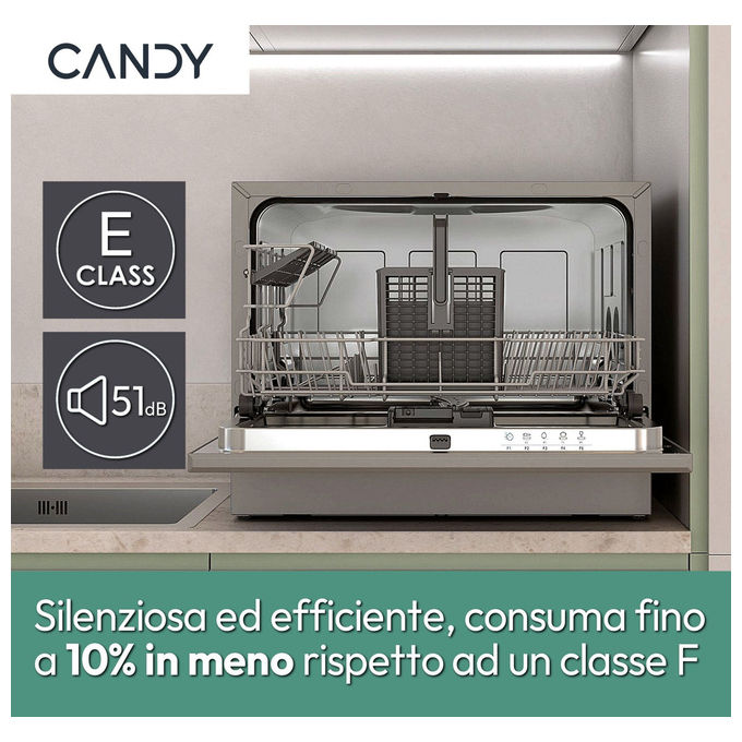 Candy CP 6E51LS Rapido Lavastoviglie Compatta 6 coperti Classe E 8 programmi 51 dB (44,3x55x50,1 cm) colore Silver