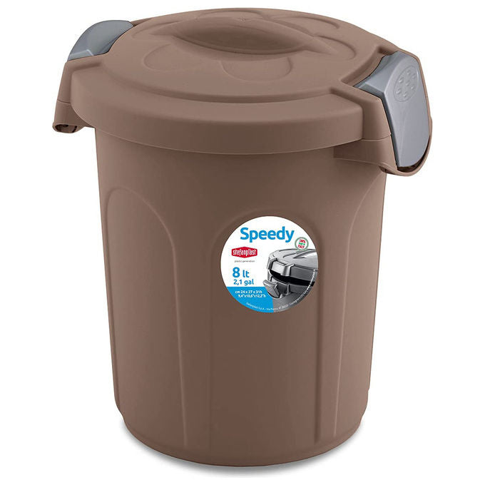 Stefanplast Bidone Speedy 70314 Tortora 8lt con Chiusura a Clip per Rifiuti