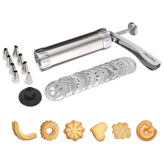 Pedrini Siringa per Biscotti in Acciaio Inox con 13 Dischi e 8 Beccucci