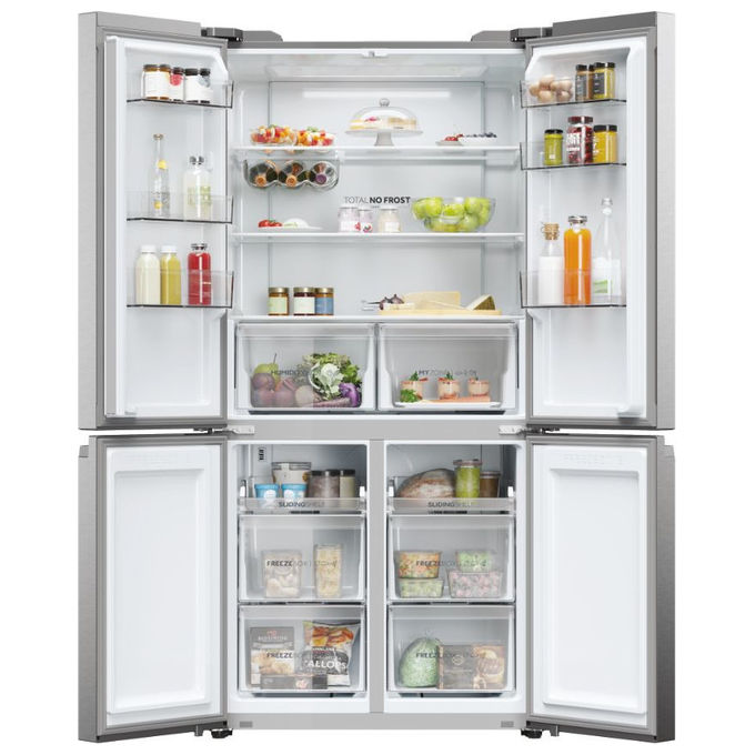 Haier HCR5919ENMP Cube 90 Serie 5 Frigorifero Americano 4 Porte 528 L 190 cm Classe E 38 dB Total No Frost colore Platino Inox