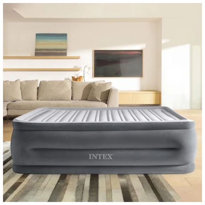 Intex Materasso Dura-Beam Comfort Plush Matrimoniale Grigio per Piscine e Campeggio