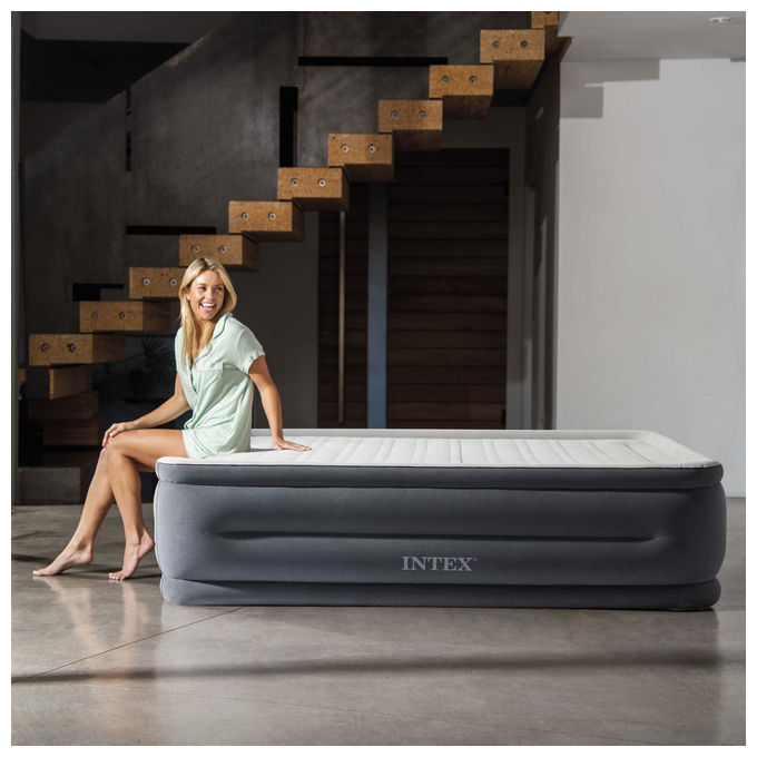 Intex Materasso Dura-Beam Comfort Plush Matrimoniale Grigio per Piscine e Campeggio