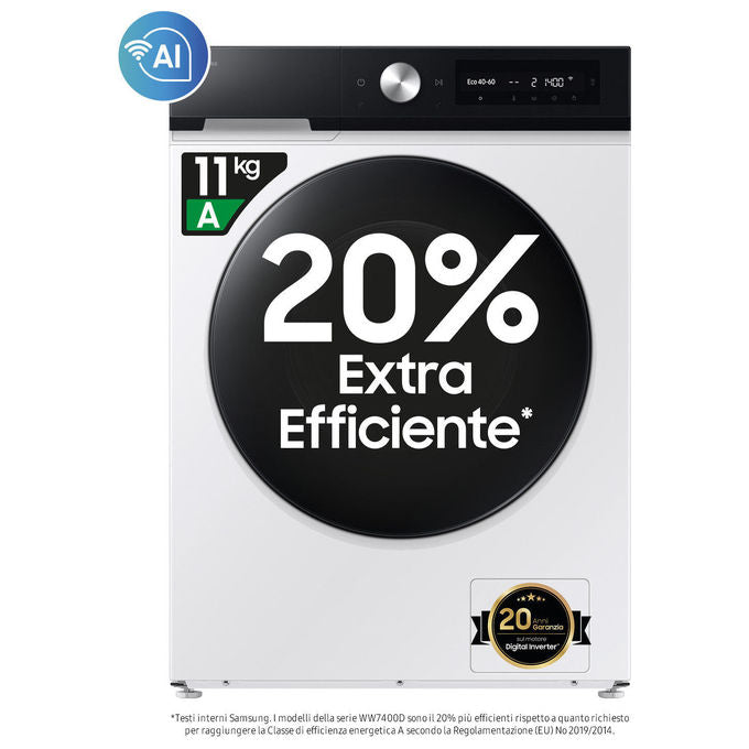 Samsung WW11DB7B94GEU3 BESPOKE AI Lavatrice Frontale 11 Kg 1400 rpm Classe A Ecodosatore Vapore Wi-Fi (85x60x60 cm) colore Bianco