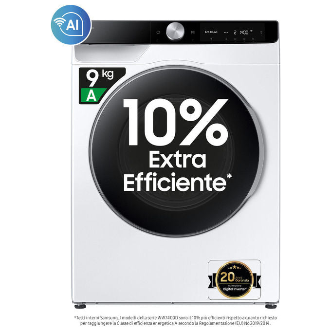 Samsung WW90DG6U85LKU3 AI Ecobubble Lavatrice Frontale 9 Kg 1400 rpm Classe A Wi-Fi Ecodosatore Vapore (85x60x55 cm) colore Bianco