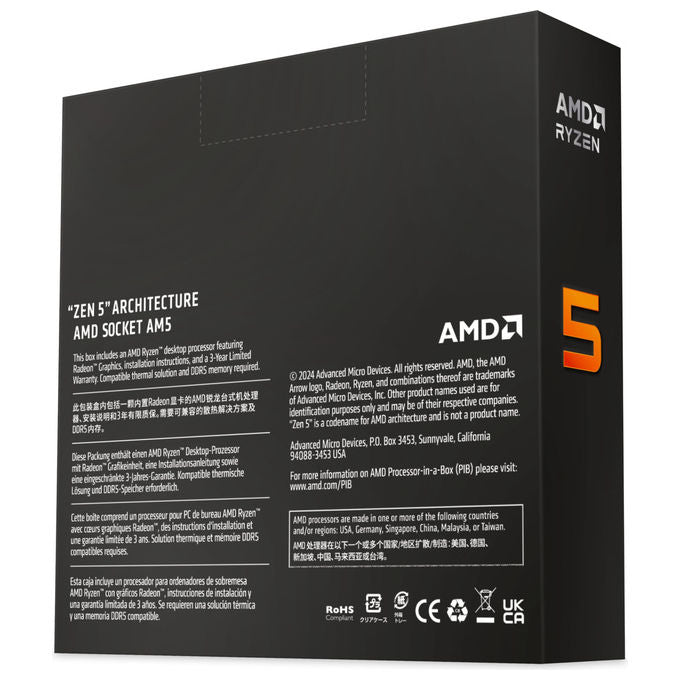 AMD 9600X Ryzen 5 Processore CPU 6 Core 12 Thread 3.9GHz 5.4GHz Boost Zen 5 4nm Socket AM5 DDR5 38MB Cache 65W Box