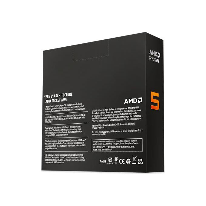 AMD 9600X Ryzen 5 Processore CPU 6 Core 12 Thread 3.9GHz 5.4GHz Boost Zen 5 4nm Socket AM5 DDR5 38MB Cache 65W Box