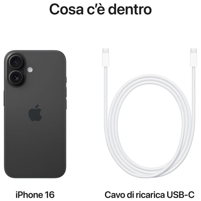 Apple MYE73QL-A iPhone 16 Smartphone 5G 6.1'' OLED 128GB Chip A18 Dual SIM Face ID iOS 18 colore Nero