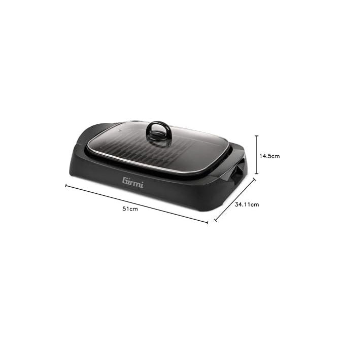 Girmi BQ90 Griglia Barbecue 2200W 40x30cm con Coperchio Vetro e Funzione Smokeless